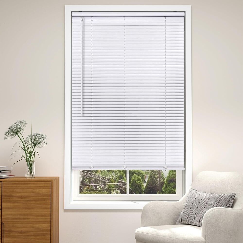 LazBlinds Cordless White 1" Room Darkening Vinyl Mini Blinds, 27" W x 64' H